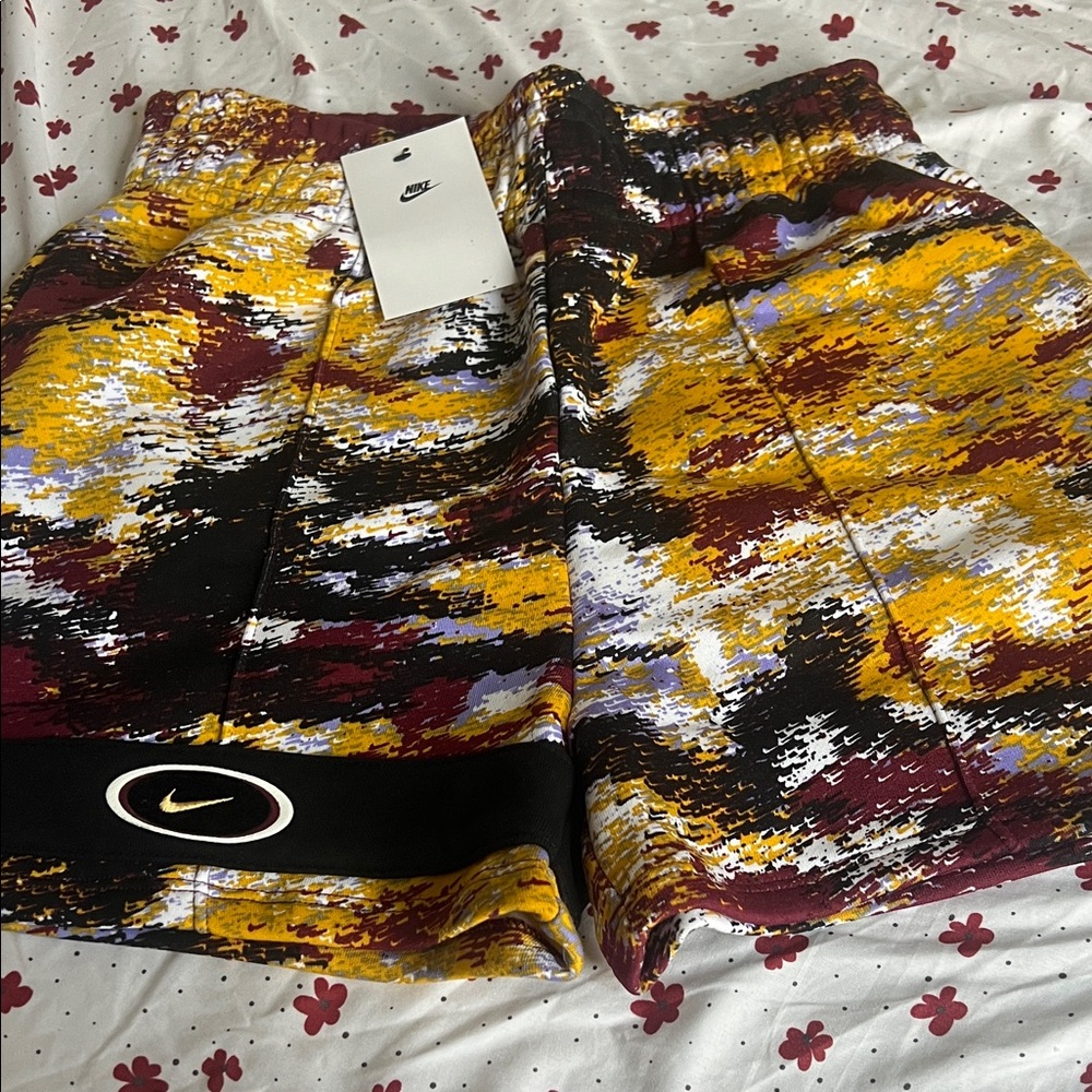 Nike Abstract Yellow and Maroon Athletic Shorts